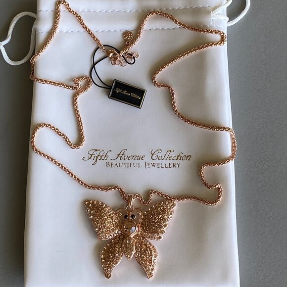 FAC Rose Gold Swarovski Crystal Butterfly Necklace NWT - Picture 3 of 9